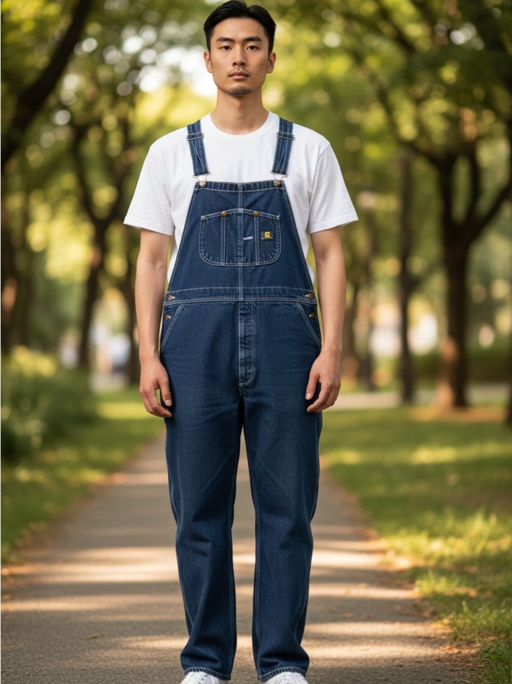 Real Work Wear Men's  Blue Adjustable Straps Denim Overalls Bibs Sz 50x34